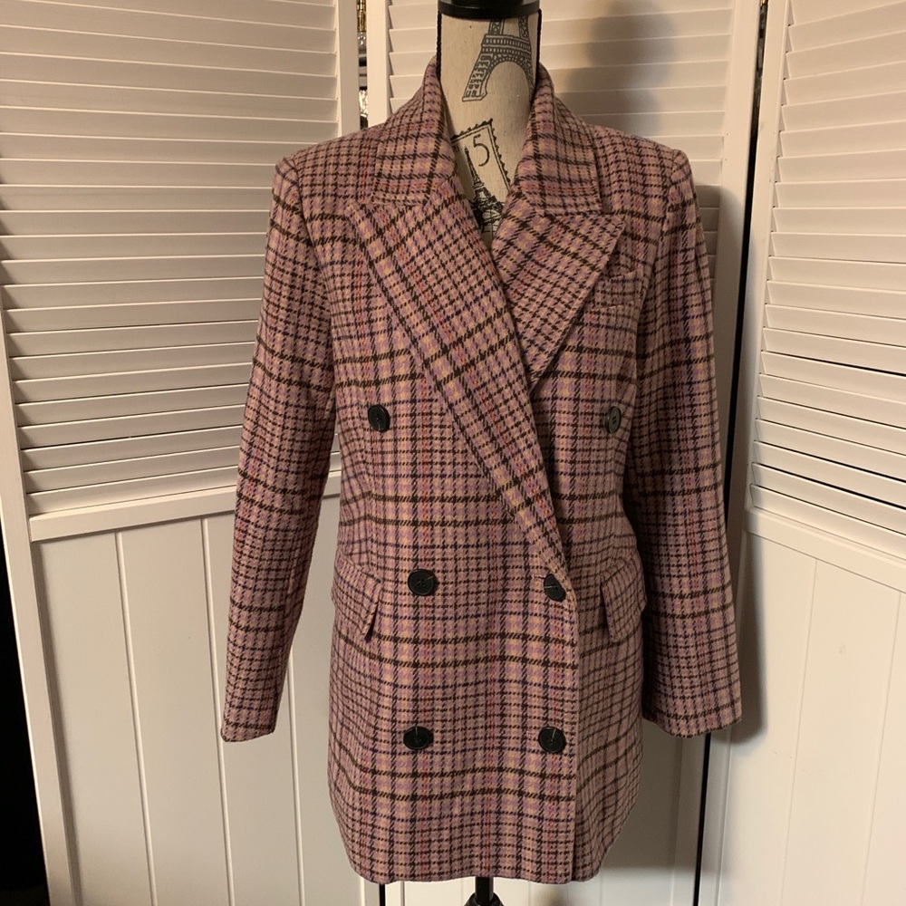 Alec les filles Anthropologie wool lavender double breasted plaid jacket small